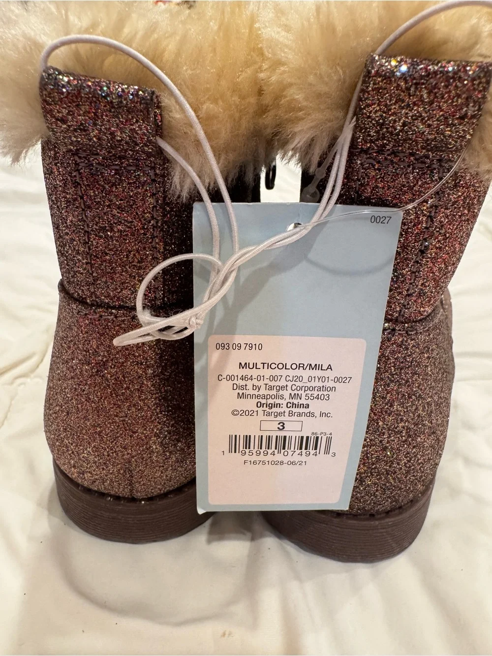 Cat & Jack Rose Gold Glitter Faux-Fur Ankle Boots